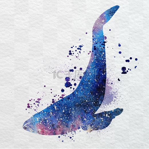 炫酷蓝色水彩鲸鱼图片