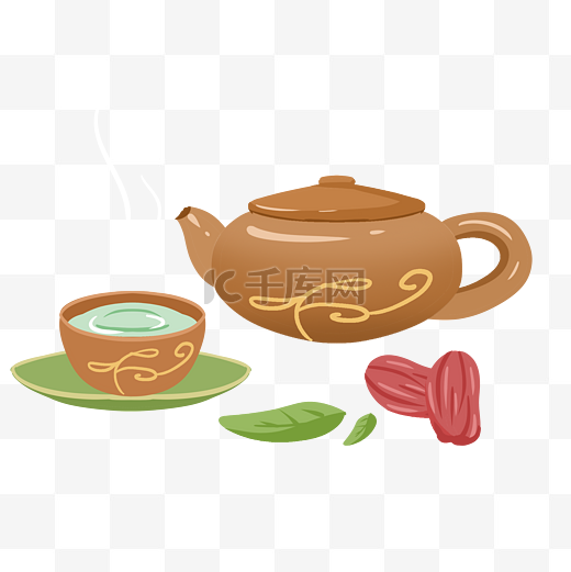 中国风茶具悲剧紫砂壶茶具手绘插画图片