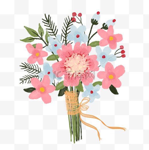 粉色系手绘花朵花捧花花束图片