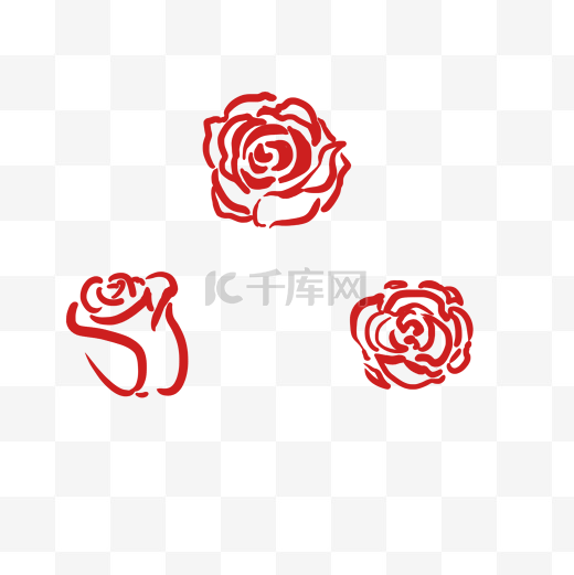 线条简洁红色玫瑰PNG图片
