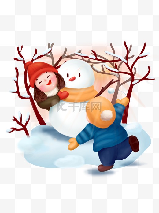 打雪仗冬天冬季儿童游戏玩耍可商用插画配图图片