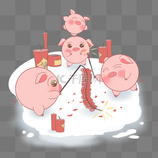 猪年卡通手绘小猪放鞭炮图片
