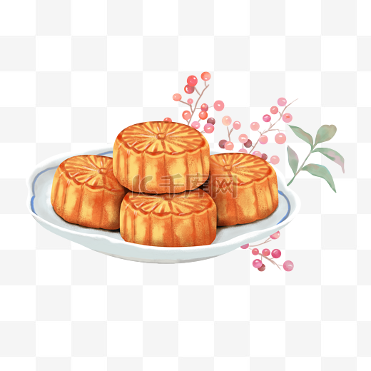 中秋节手绘一盘月饼图片