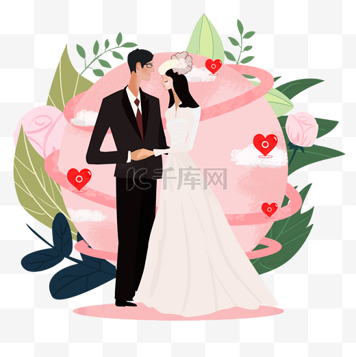 结婚婚礼新人礼服爱心小清新PNG图图片
