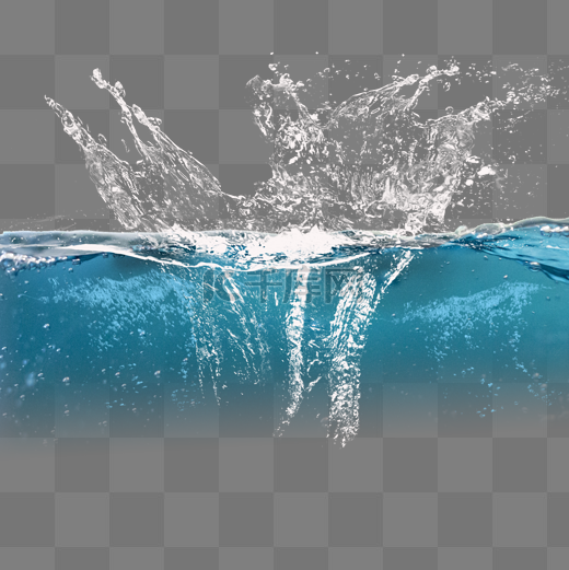 蓝色水面水花元素图片