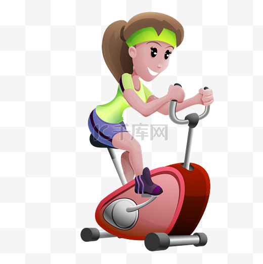 卡通女孩动感单车健身图片
