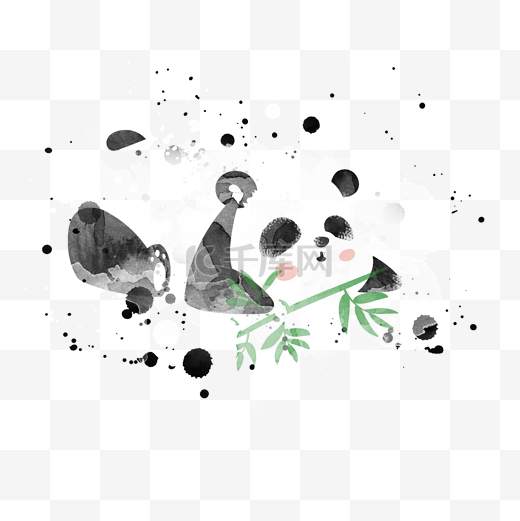 卡通水墨画趴着的熊猫免抠图图片