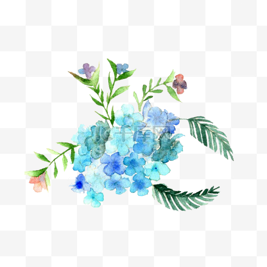 蓝色花卉水彩唯美清新PNG图片