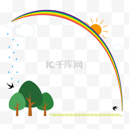 春天素材雨后彩虹美好春天景色造型矢量边框图片