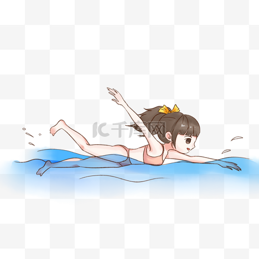暑期游泳的小女孩插画图片