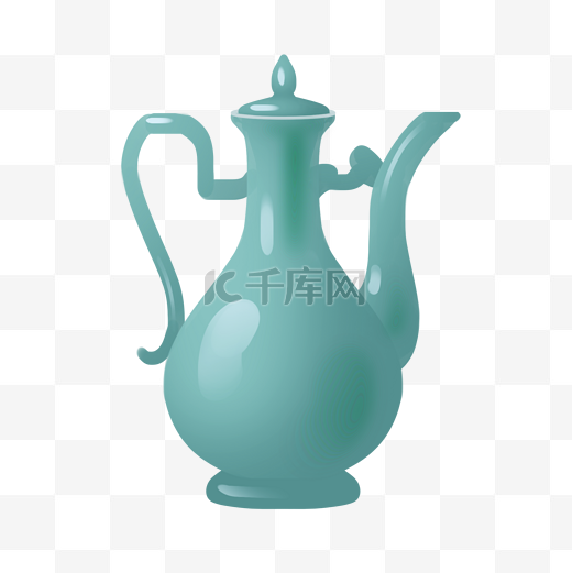 中国风青色的酒壶插画图片