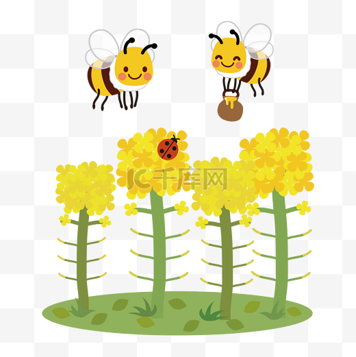 通用节日多彩卡通手绘蜜蜂采蜜图片