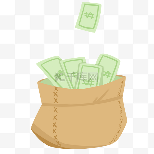手绘金融钱币袋子插画图片