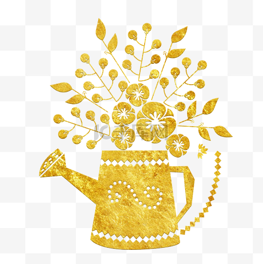 中国风传统烫金鲜花花纹装饰图之水壶花篮图片