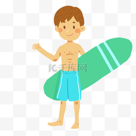海边冲浪的男孩免抠PNG素材图片