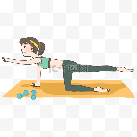 运动健身做瑜伽的女孩手绘插画免抠元素下载图片