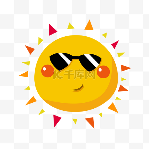 戴眼镜的手绘暖暖黄色可爱的太阳笑脸图片