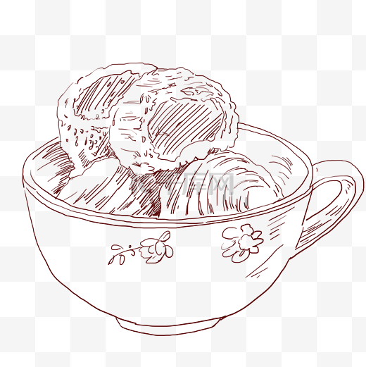 线描食物茶膏插画图片
