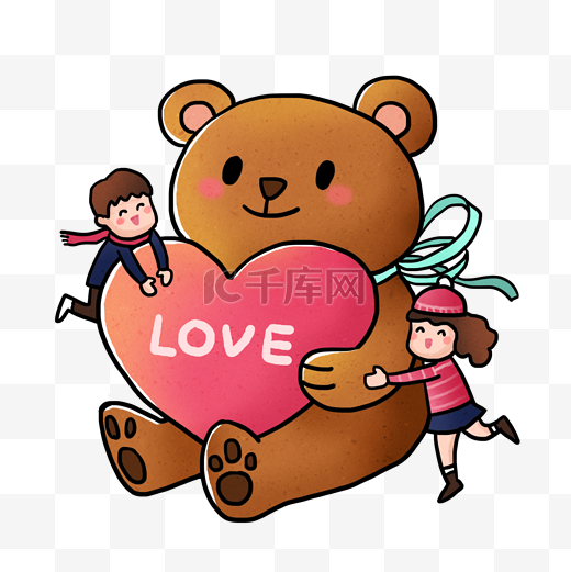 情人节情侣和大熊玩偶PNG免抠素材图片