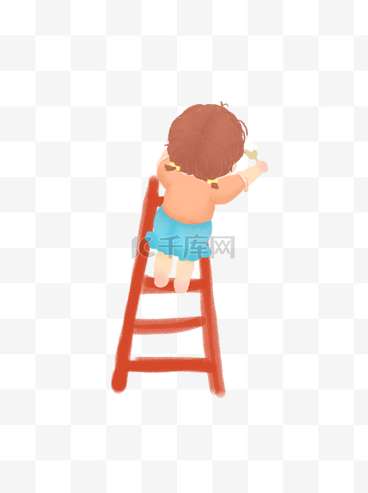 可爱爬在梯子上的女孩可商用元素图片