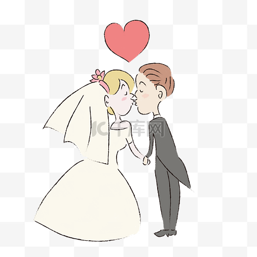 手绘可爱清新婚礼亲吻小人图片