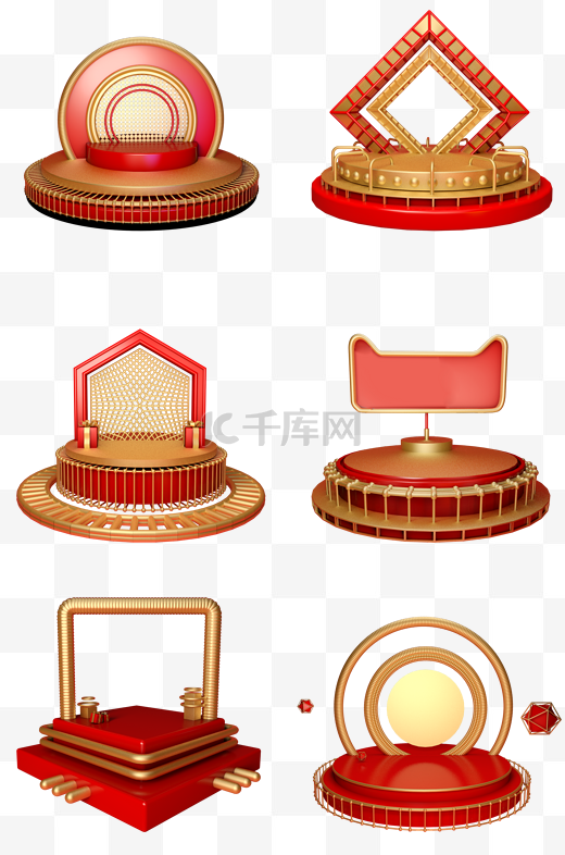 红色金色电商装饰大气几何舞台装饰背景C4D图片