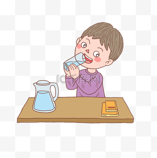 卡通手绘人物小男孩喝水图片