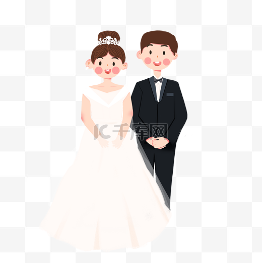 情人节新郎新娘结婚婚纱照小清新插画手绘免抠图图片