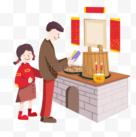 小年习俗祭灶手绘风格插图图片
