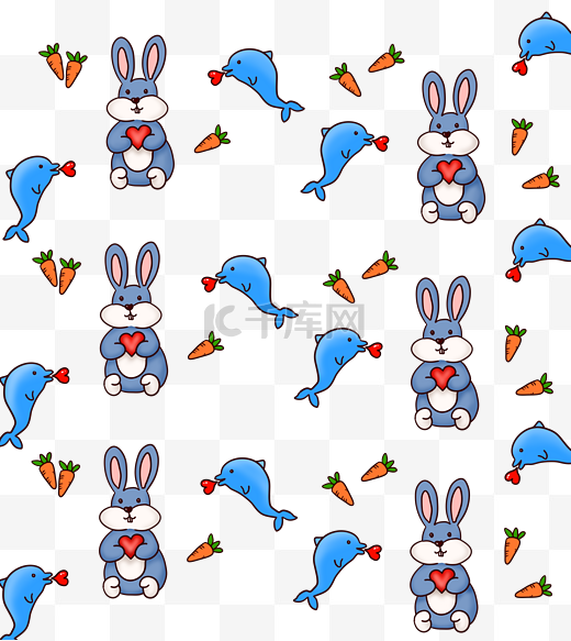 蓝色的兔子底纹插画图片