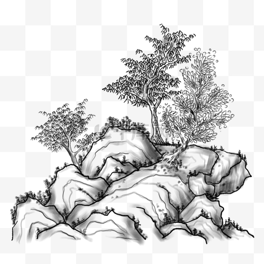 中国风水墨山石植物图片