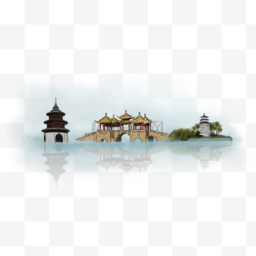 手绘扬州地标建筑图片