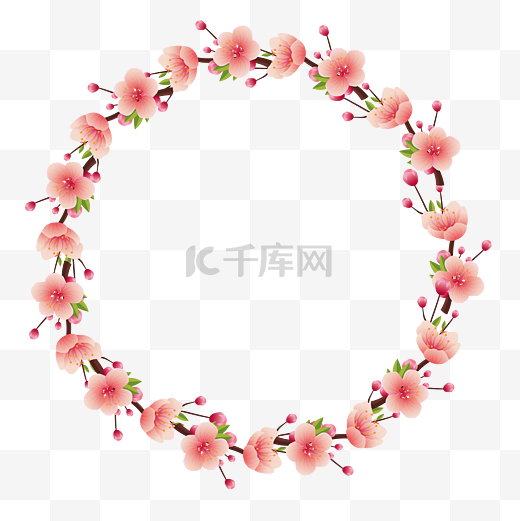 春季花朵粉色小桃花花环边框素材矢量免抠图片