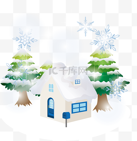 冬季冰雪中的房子矢量双旦图片