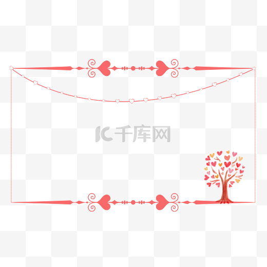 情人节西瓜红色手绘爱情树简约爱情造型矢量边框图片