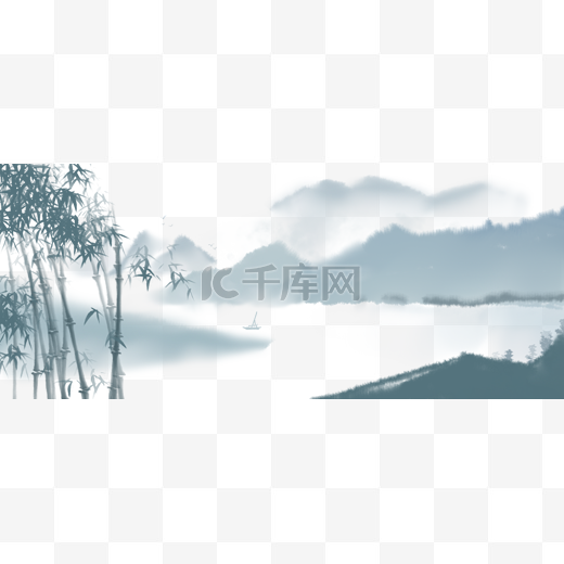 手绘中国风古风写意水墨竹林山水画图片