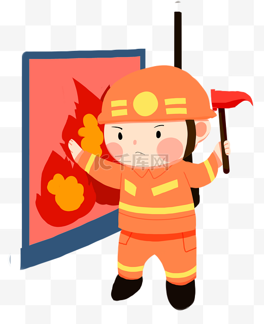 手绘消防安全消防员插画图片