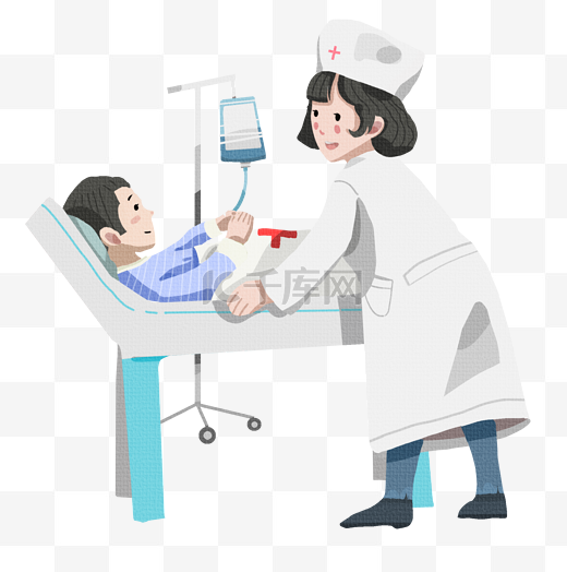 护士和输液的病人手绘插画图片