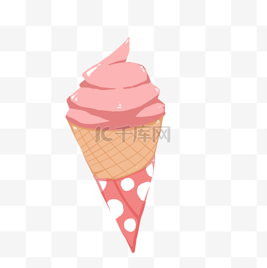 夏季食物草莓味冰淇淋手绘插画图片