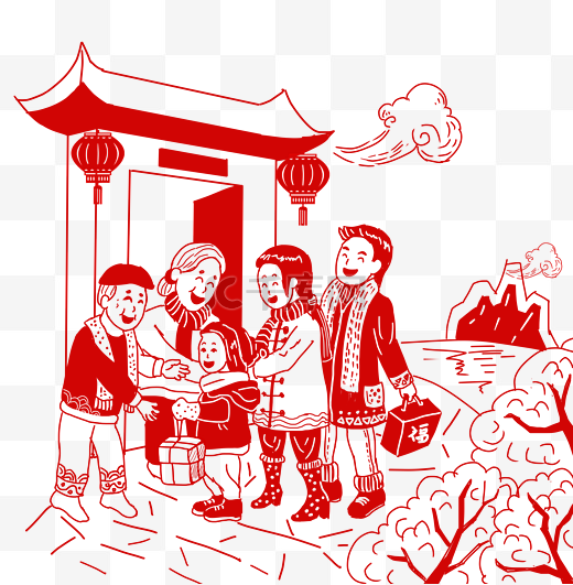 卡通手绘猪年剪纸春节图片