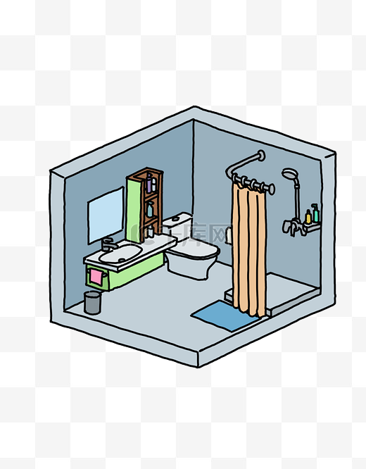 矢量卡通免扣室内卫生间图片