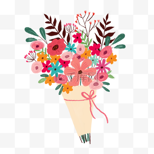 粉色系手绘花朵花捧花花束康乃馨图片