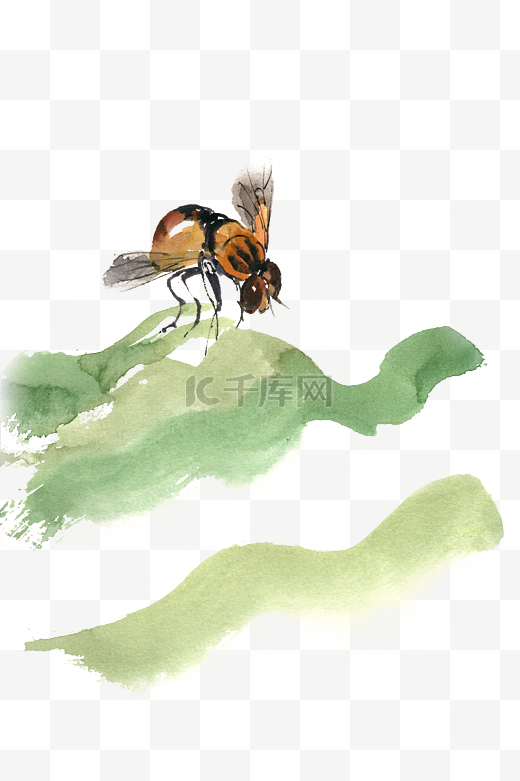 停歇的小蜜蜂水彩画PNG免抠素材图片
