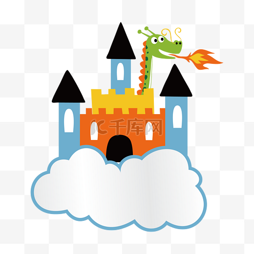 卡通Q版恐龙喷火在城堡图片