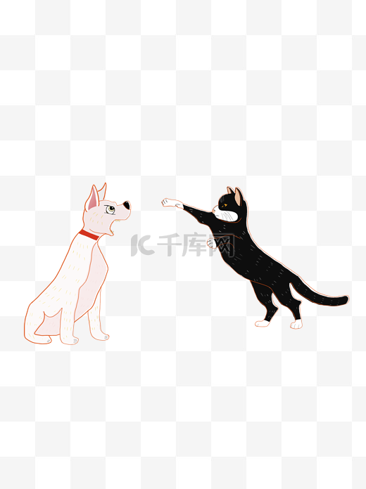 打架的猫狗插画元素设计图片