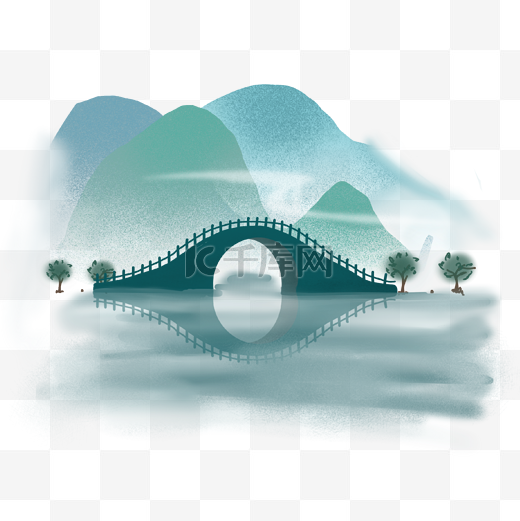 中国风青山绿水江水古桥石桥图片