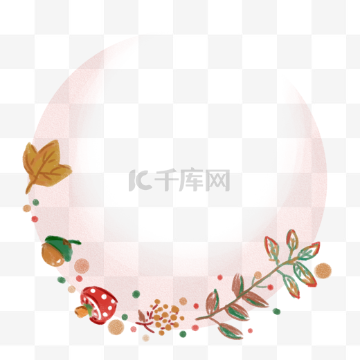 秋天元素手绘花环圆形边框背景素材图片