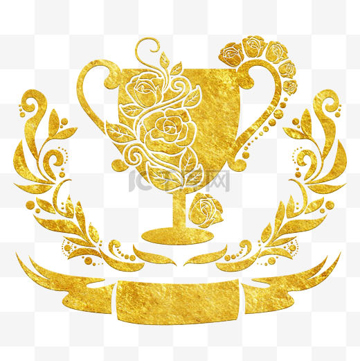 中国风传统烫金鲜花花纹装饰图之胜利奖杯图片