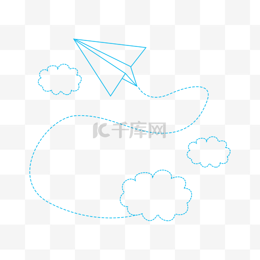 蓝色线条矢量纸飞机免抠PNG素材图片
