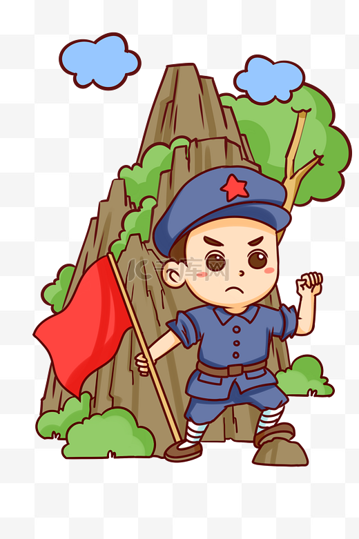 918事变主题手绘卡通军人举红旗插画图片